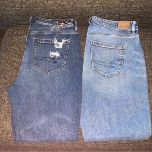 American Eagle Outfitters Women's Straight Leg Jeans - Dark Blue and Light Blue